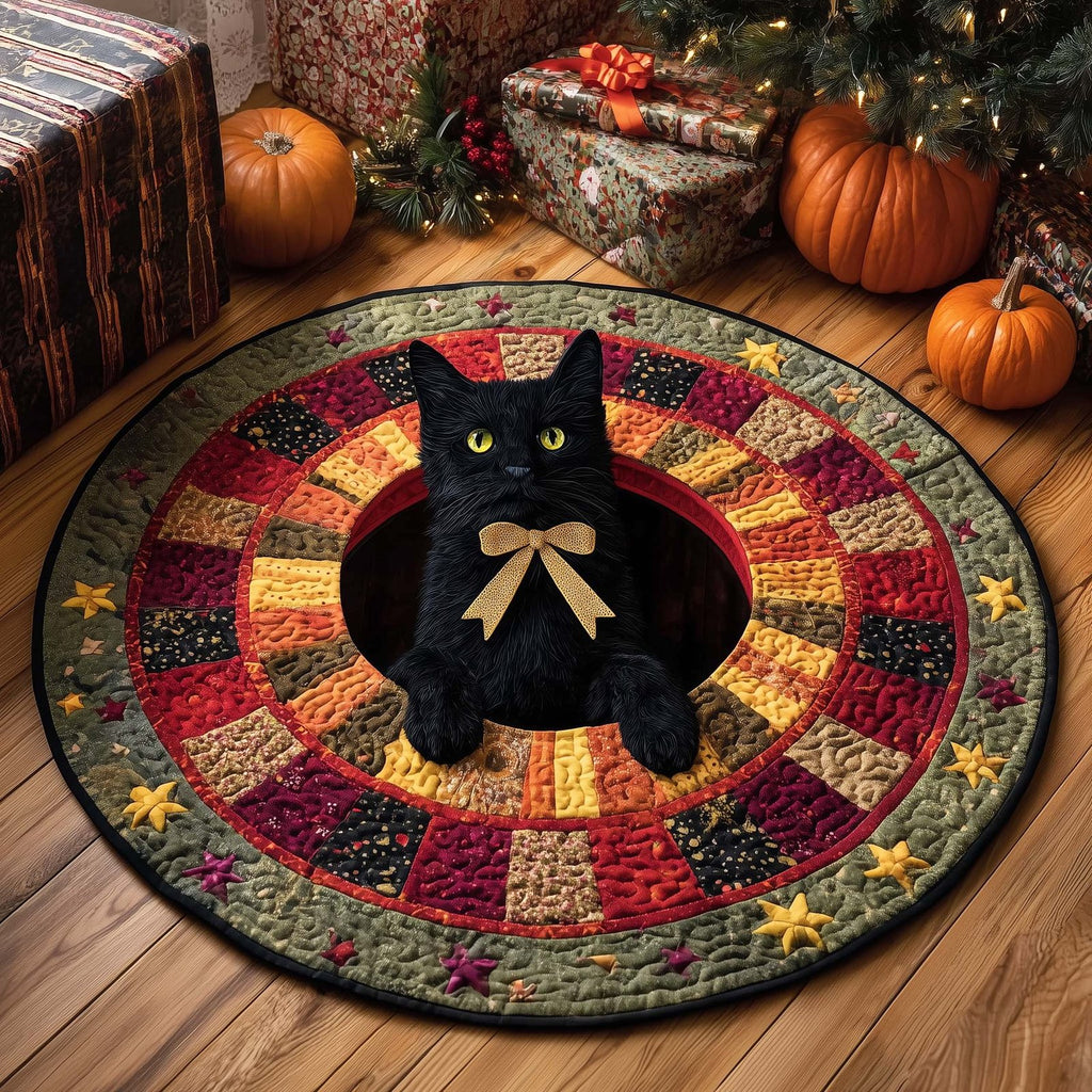 Midnight Magic Cat Round Mat Rug - Cute Pet Design | Animal Printed Home Decor