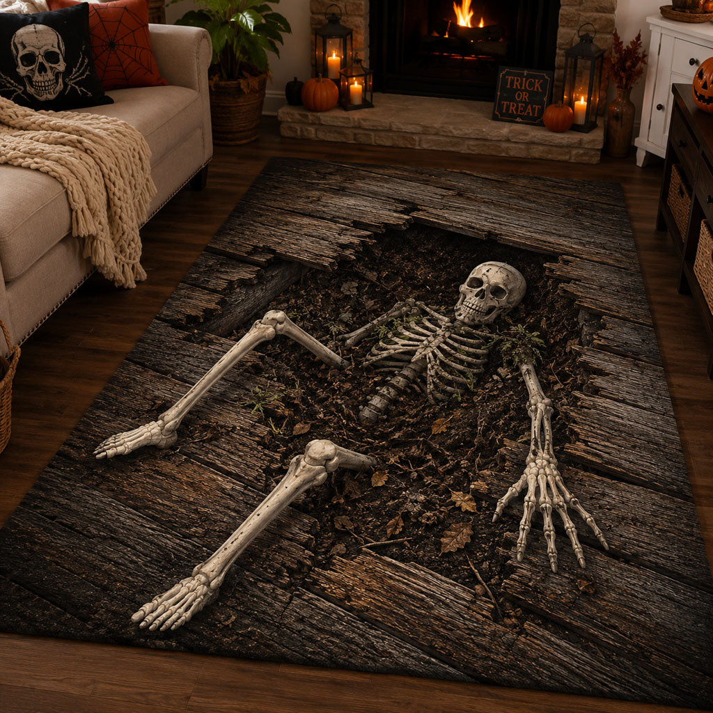 Midnight Manhole area rug in a living room