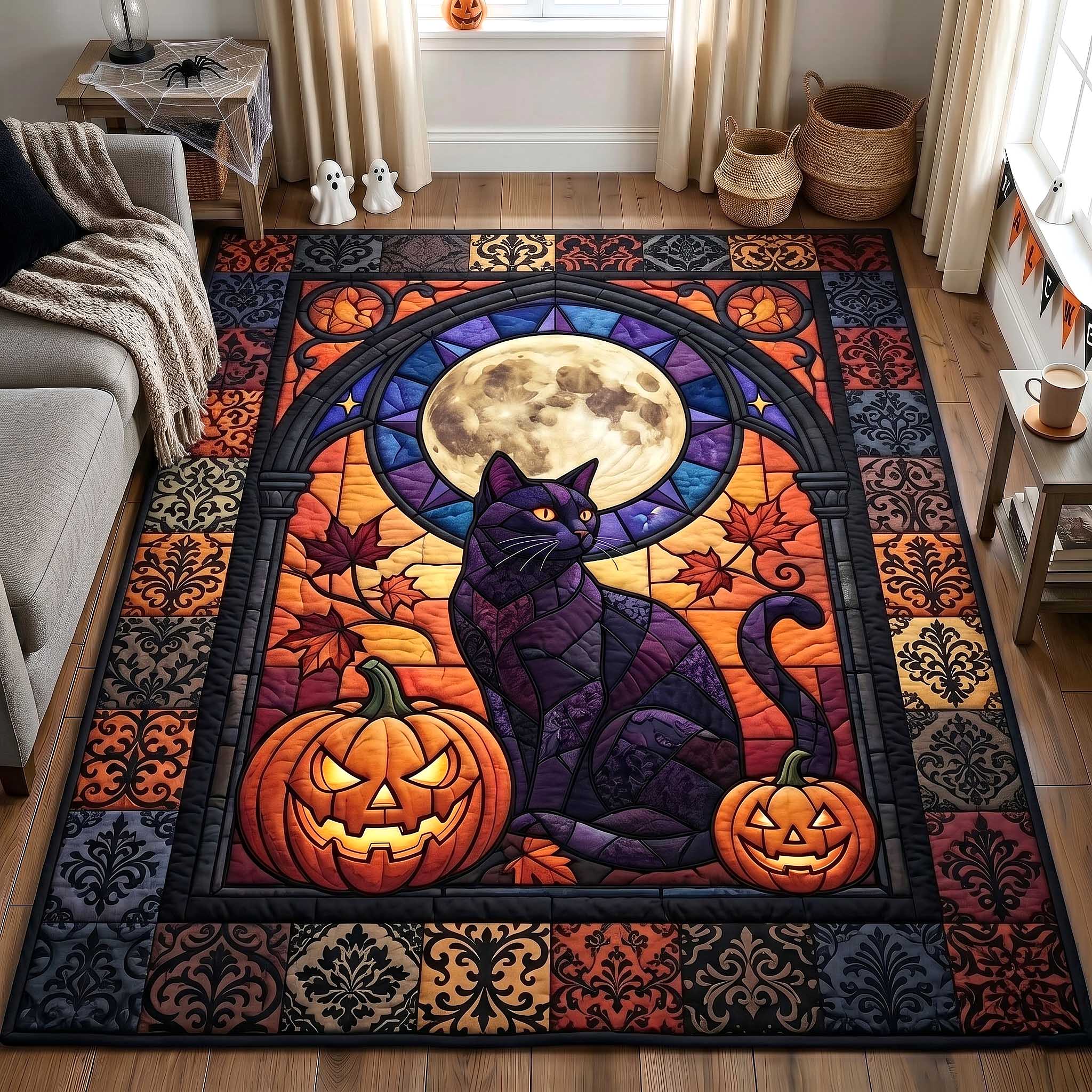 Midnight Mischief area rug in a living room