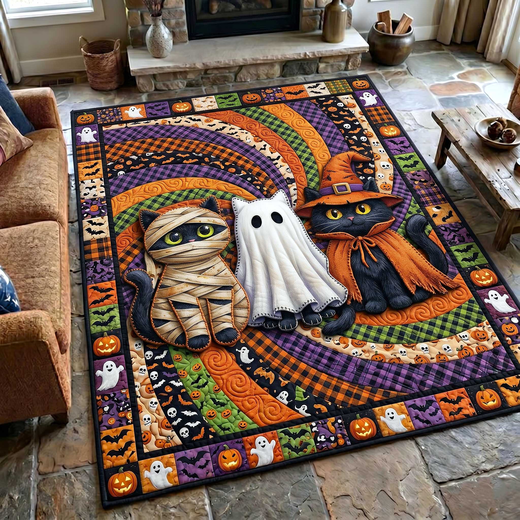 Midnight Mischief area rug in a living room