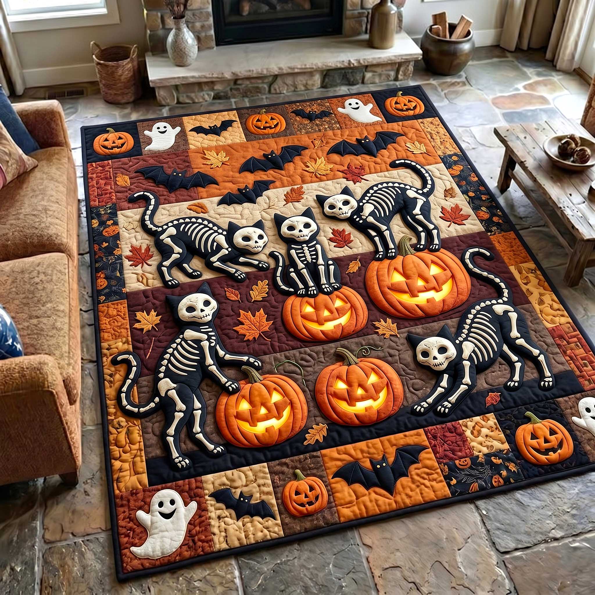 Midnight Mischief area rug in a living room