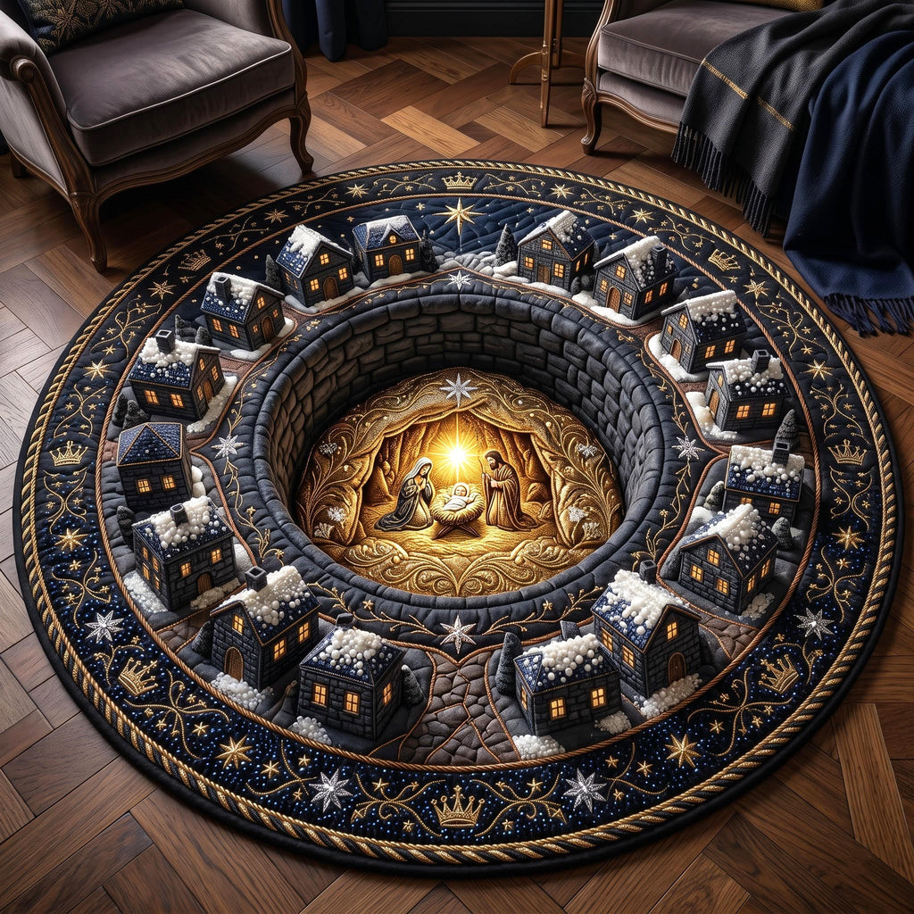 Midnight Nativity Round Mat Rug - Nature Design | Serene Home Decor - washable non-slip printed rug