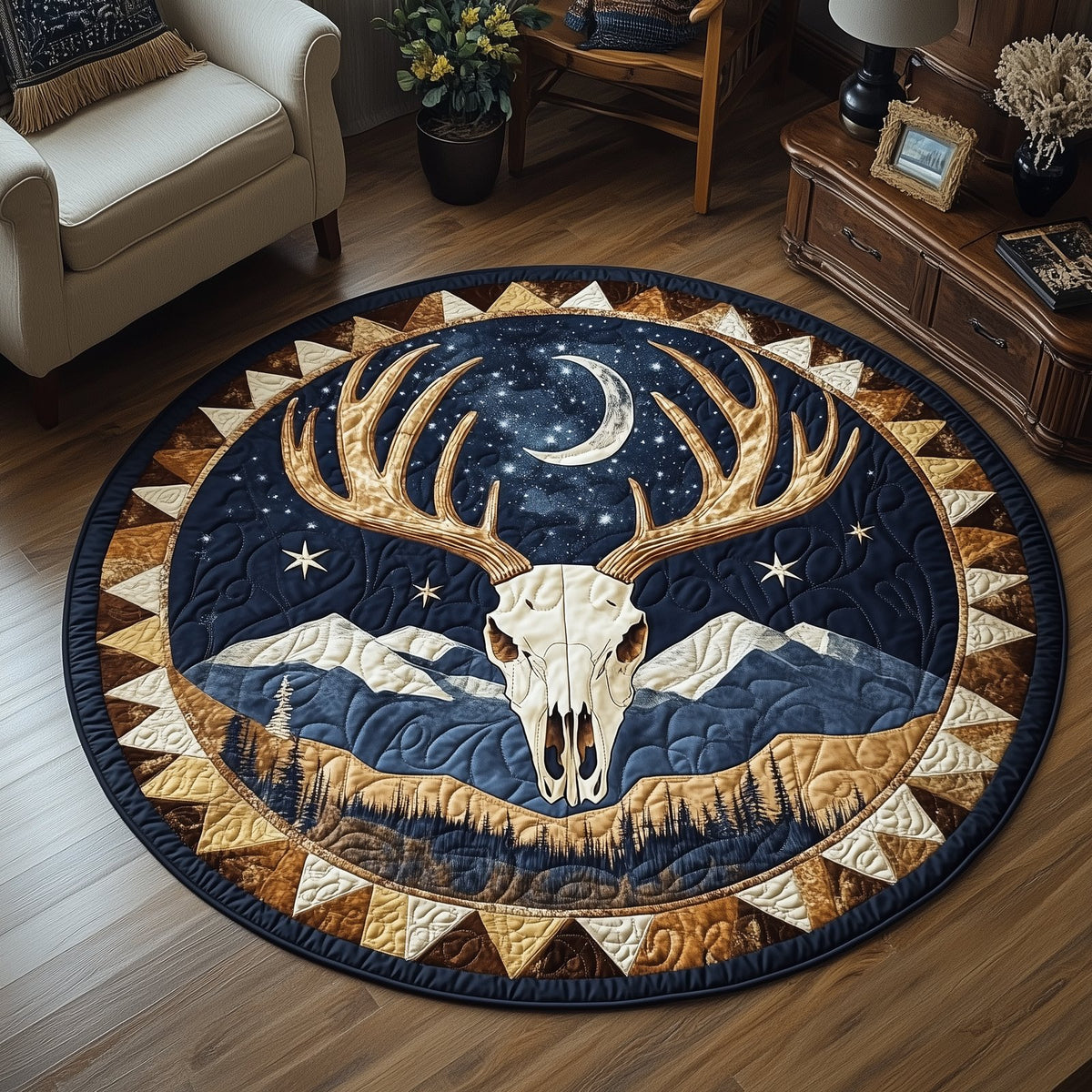 Midnight Plains Round Mat Rug - washable non-slip printed rug