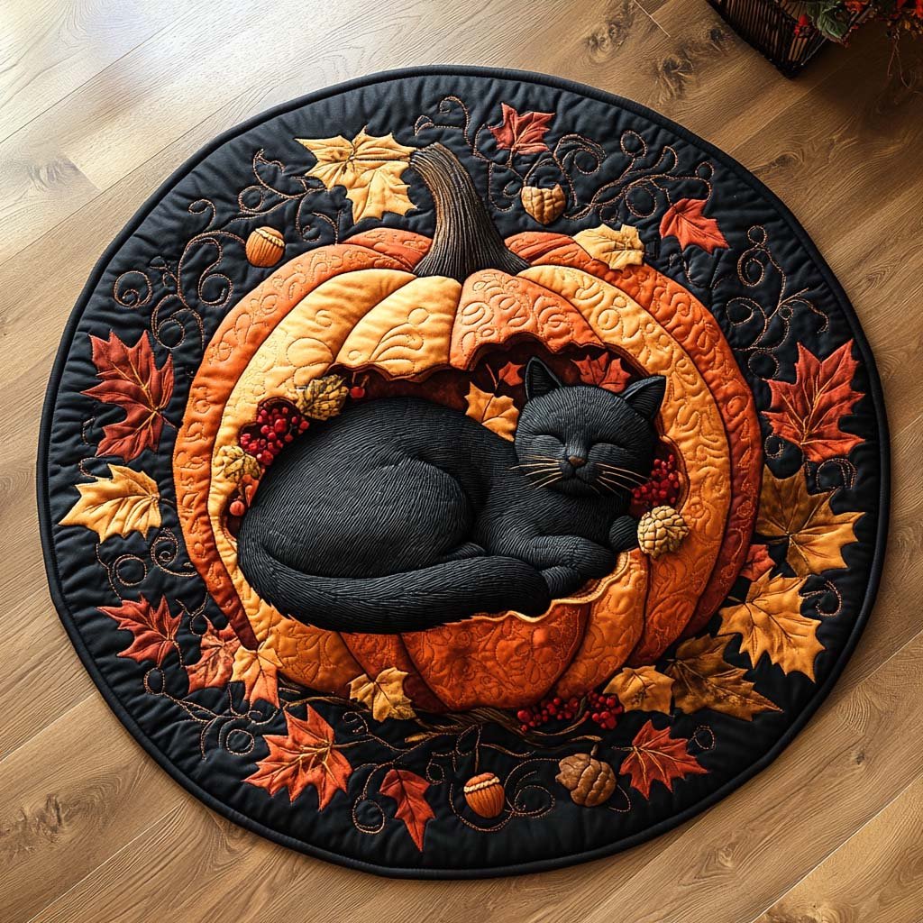 Midnight Prowl Round Mat Rug - Cute Pet Design | Animal Printed Home Decor