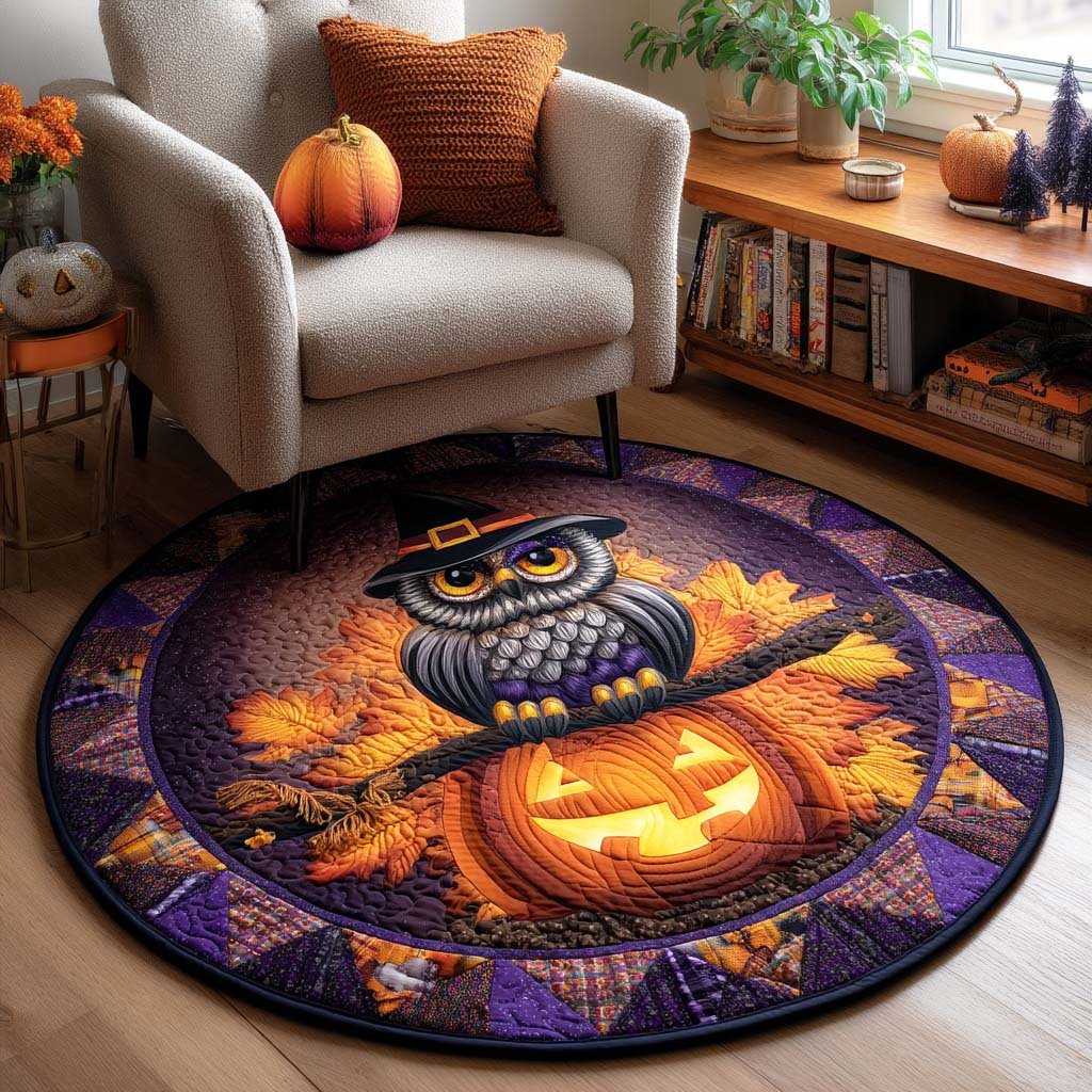Midnight Pumpkin Halloween Round Mat Rug - washable non-slip printed rug