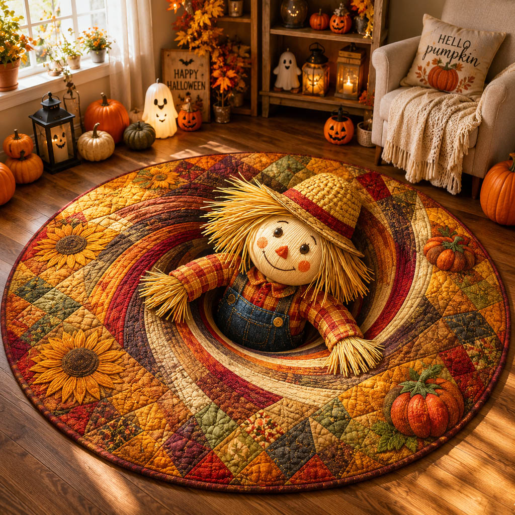 Midnight Scarecrow Passage Round Mat Rug - Nature Design | Serene Home Decor (Design 1) - washable non-slip printed rug