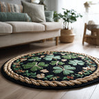 Midnight Shamrock Garden Round Mat Rug - washable non-slip printed rug