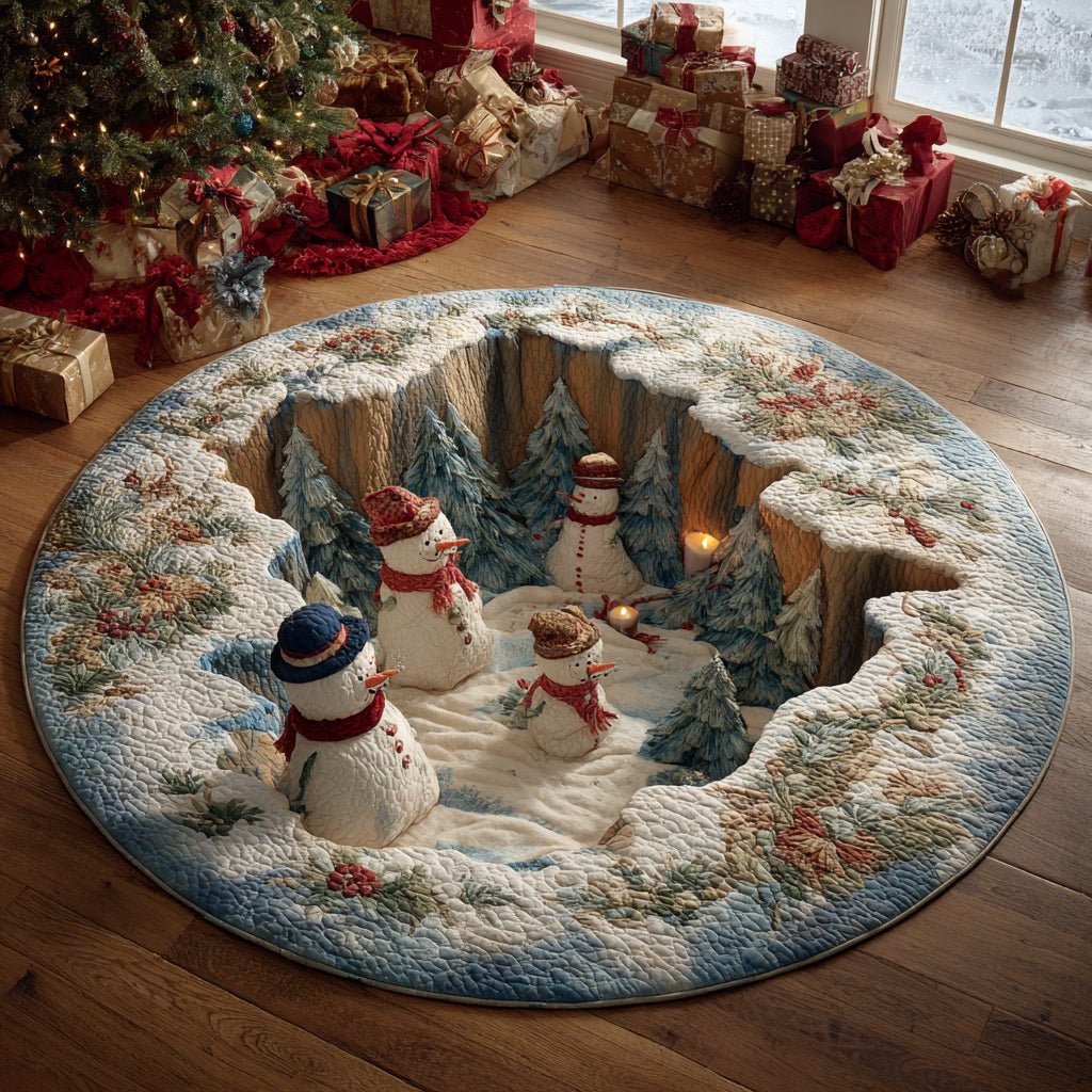 Midnight Snowfall Circle Round Mat Rug - washable non-slip printed rug
