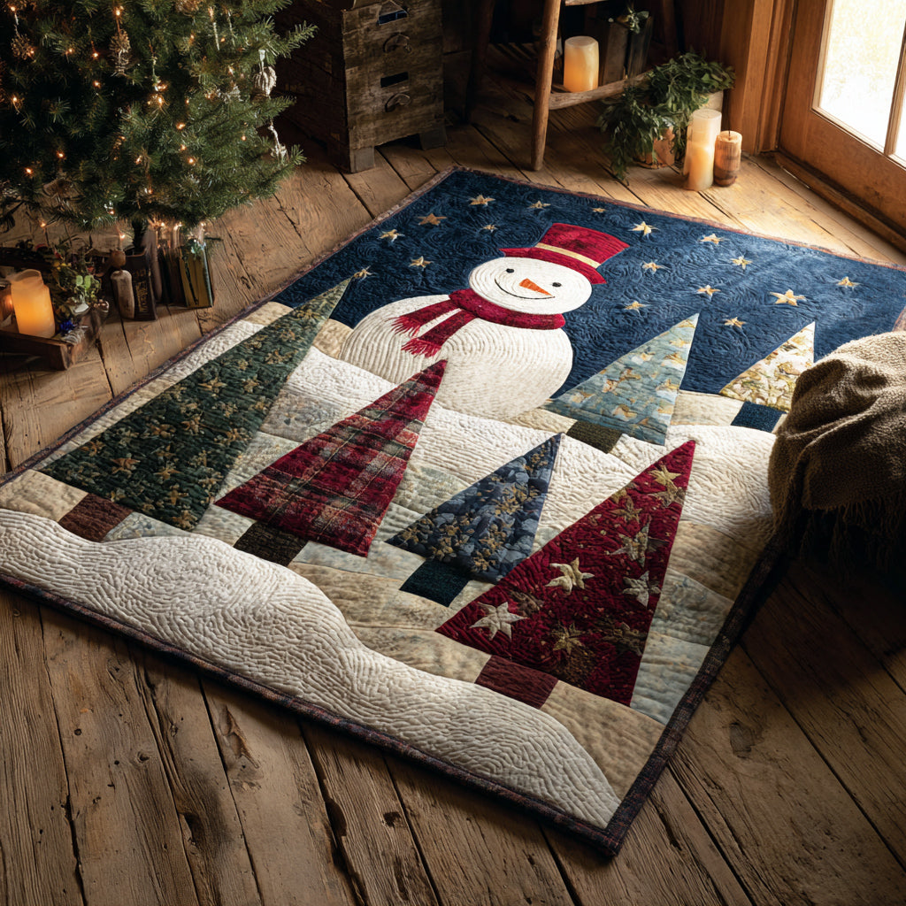Midnight Snowman Star area rug in a living room