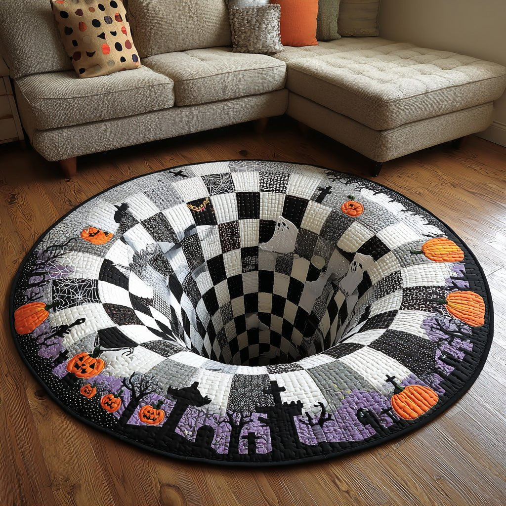 Midnight Spiral Round Mat Rug - washable non-slip printed rug
