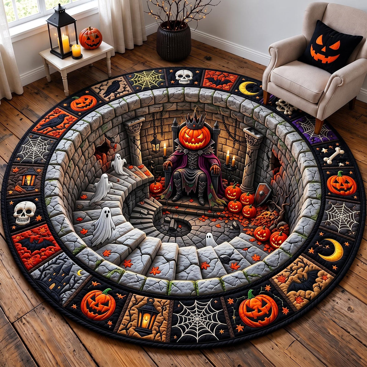 Midnight Stairway Round Mat Rug - washable non-slip printed rug