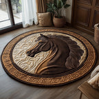 Midnight Stallion Round Mat Rug - washable non-slip printed rug