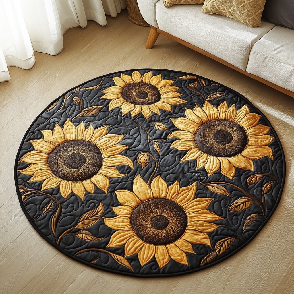 Midnight Sunflowers Round Mat Rug - washable non-slip printed rug