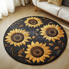 Midnight Sunflowers Round Mat Rug - washable non-slip printed rug