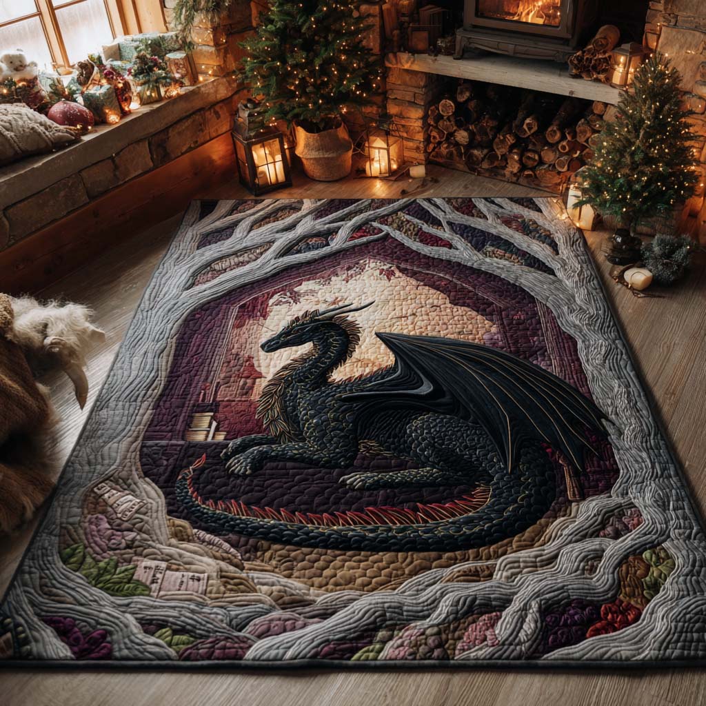 Midnight Swan Serpent area rug in a living room