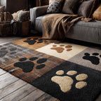 Midnight Tan Paw area rug in a living room
