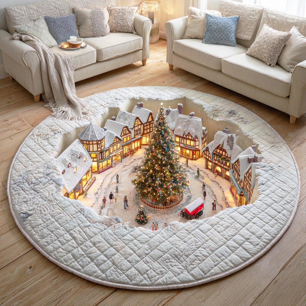 Midnight Winter Train Round Mat Rug - washable non-slip printed rug