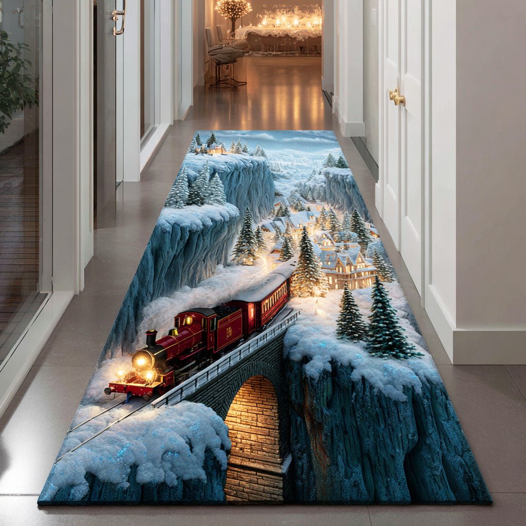 Midnight Winter Train Runner Carpet Runner Rug - Cute Pet Design | Animal Printed Runner Rug