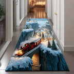Midnight Winter Train Runner Carpet Runner Rug - Cute Pet Design | Animal Printed Runner Rug