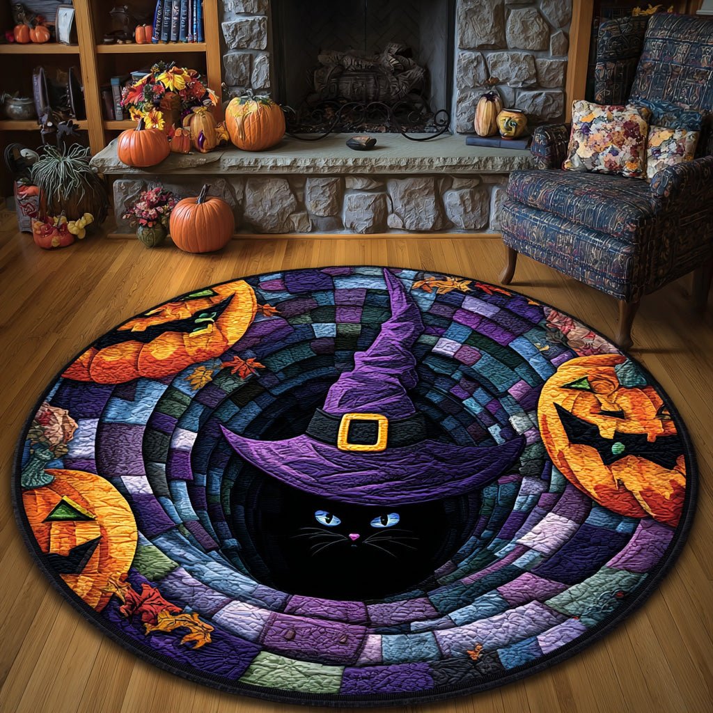 Midnight Witch Halloween Round Mat Rug - washable non-slip printed rug