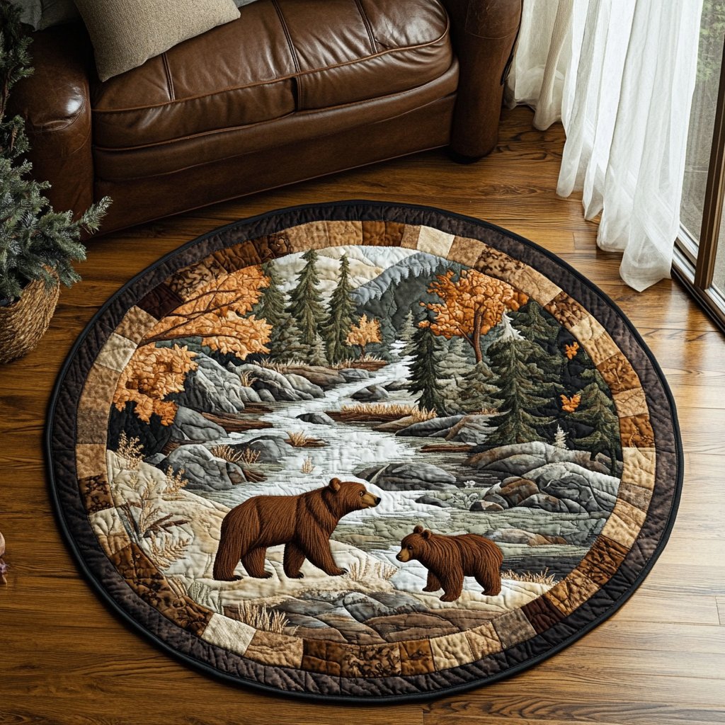 Mighty Bear Round Mat Rug - washable non-slip printed rug