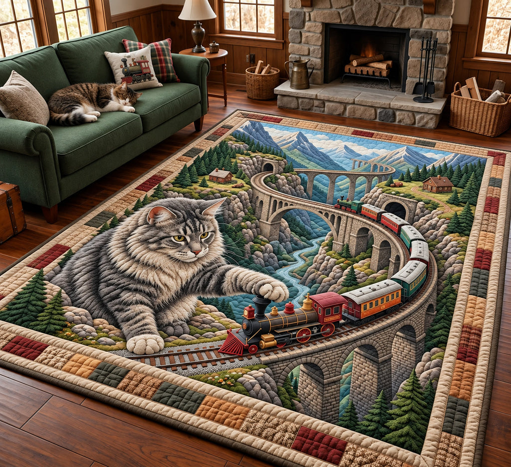 Miniature Train area rug in a living room