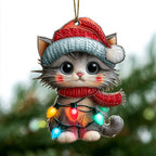 Red Knit Hat Kitten Lights Christmas Ornament