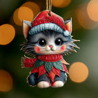 Red Beanie Poinsettia Kitten Christmas Ornament