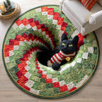 Mistletoe Cat Round Mat Rug - Cute Pet Design | Animal Printed Home Decor