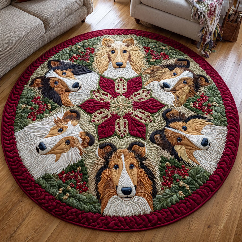 Mistletoe Shetland Sheepdog Round Mat Rug - Cute Pet Design | Animal Printed Home Decor