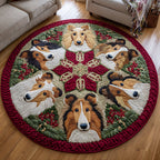 Mistletoe Shetland Sheepdog Round Mat Rug - Cute Pet Design | Animal Printed Home Decor