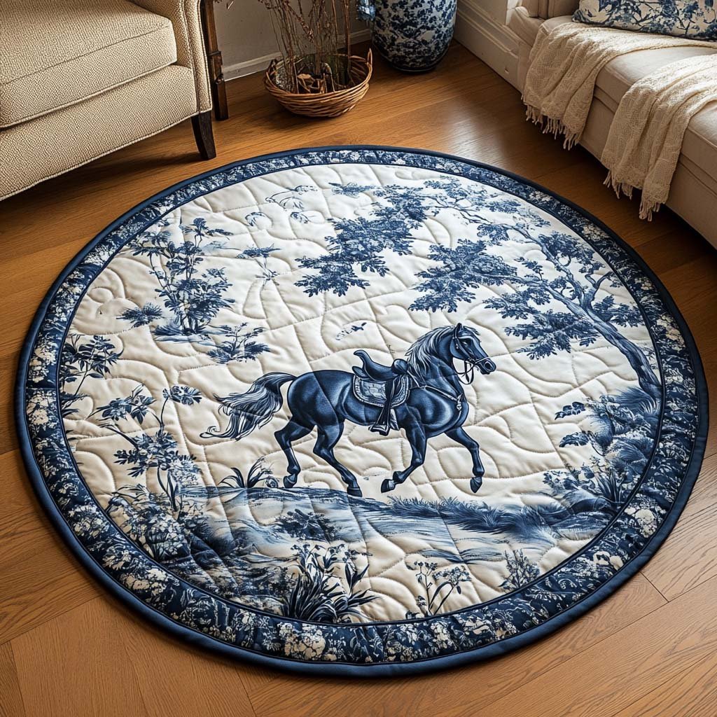 Misty Valley Stallion Round Mat Rug - washable non-slip printed rug