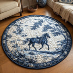 Misty Valley Stallion Round Mat Rug - washable non-slip printed rug