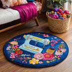 Modern Sewing Machine Round Mat Rug - washable non-slip printed rug