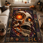 Molten Skull Awakening area rug in a living room