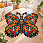 Monarch Calavera Custom Shape Area Rug - Nature Design | Die-Cut Non-Slip Rug - washable non-slip printed rug