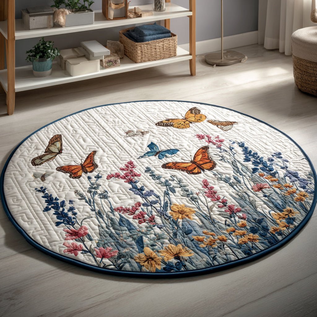 Monarch Floral Garden Round Mat Rug - Nature Design | Serene Home Decor