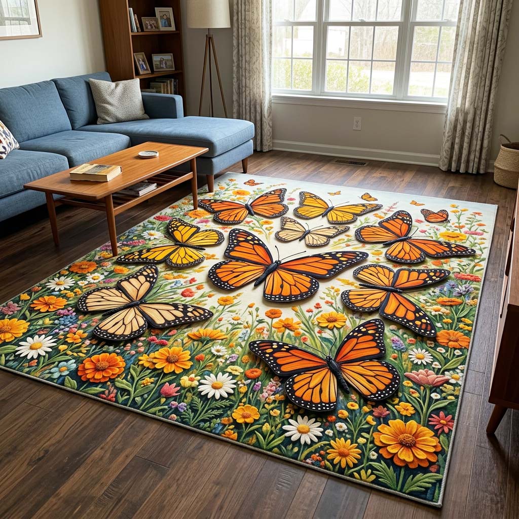 Monarch Meadow area rug in a living room
