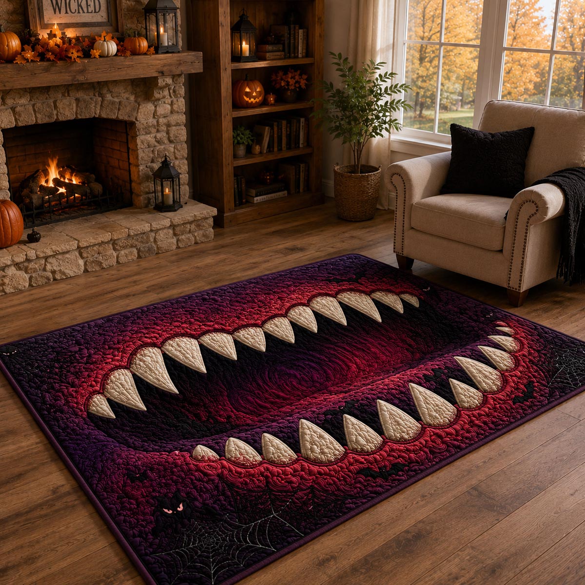 Monster Corridor area rug in a living room