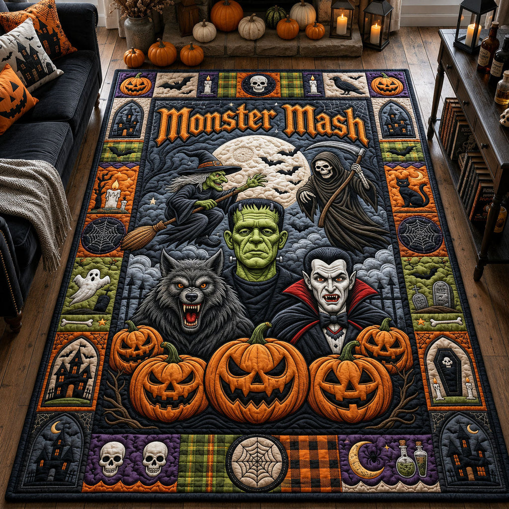 Monster Mash area rug in a living room