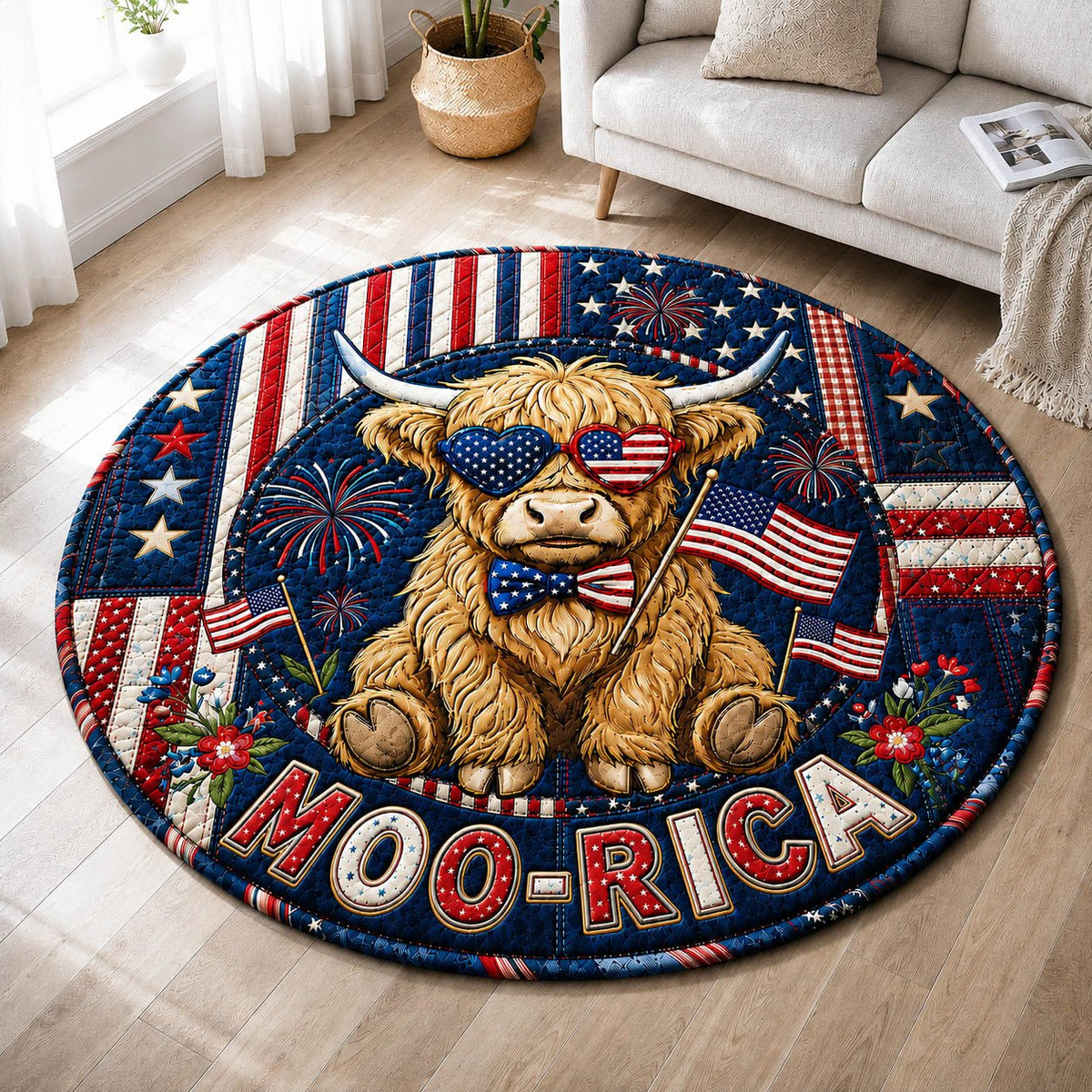 Moo Rica Round Mat Rug - washable non-slip printed rug