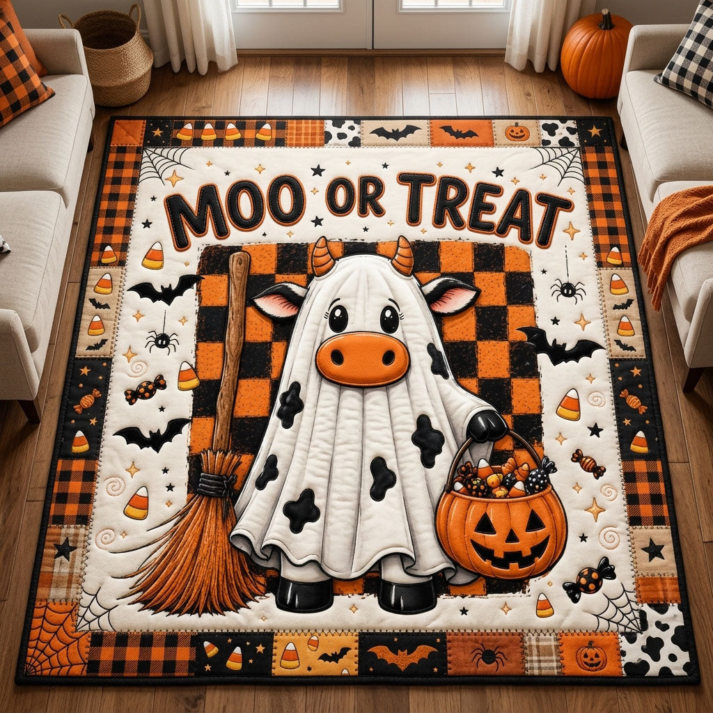 Moo or Treat area rug in a living room