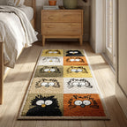 Moody Cat Squares Runner Carpet Runner Rug - Cute Pet Design | Animal Printed Runner Rug