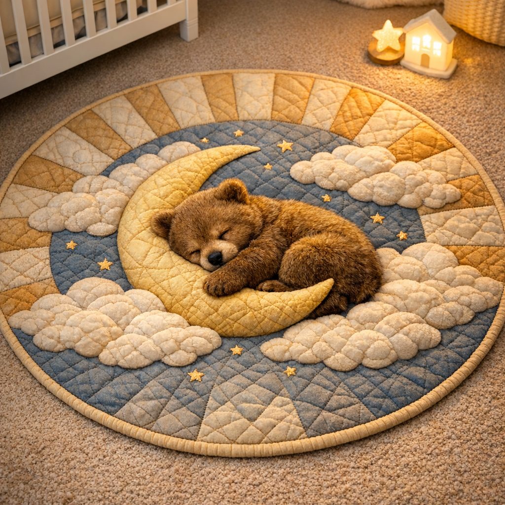 Moon Cub Lullaby (Design 1) Round Mat Rug - Nursery Design | Gentle Home Decor - washable non-slip printed rug