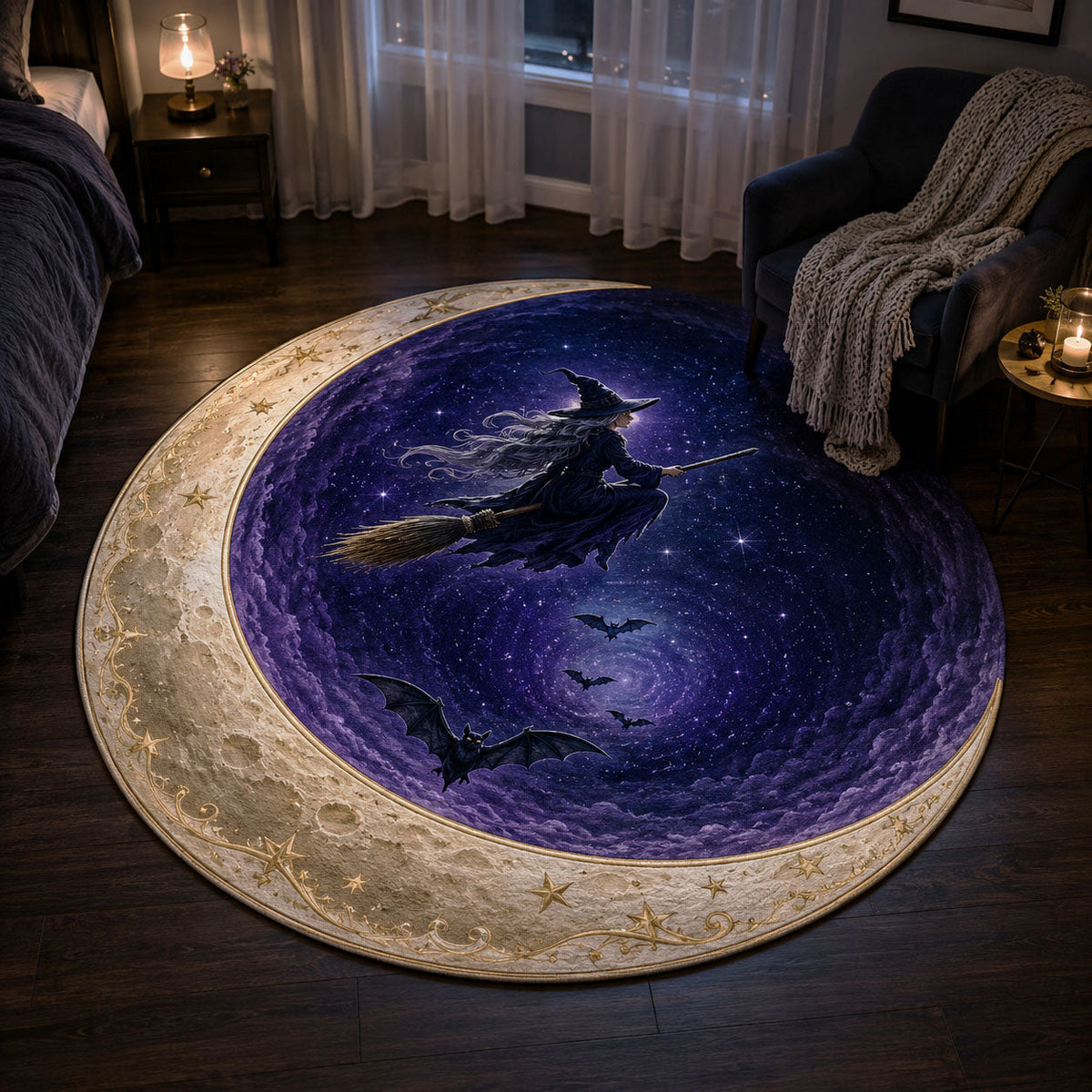 Moon Witch Custom Shape Area Rug - Seasonal Design | Die-Cut Non-Slip Rug - washable non-slip printed rug