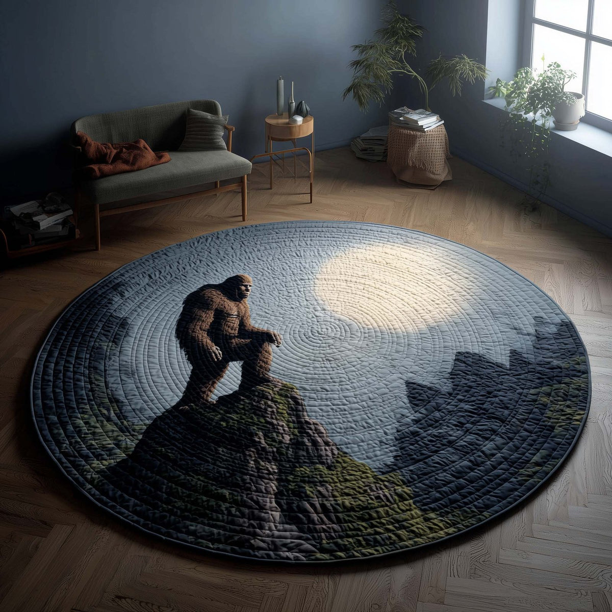 Moonlight Bigfoot Round Mat Rug - washable non-slip printed rug