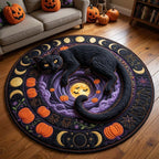 Moonlight Black Cat Round Mat Rug - washable non-slip printed rug