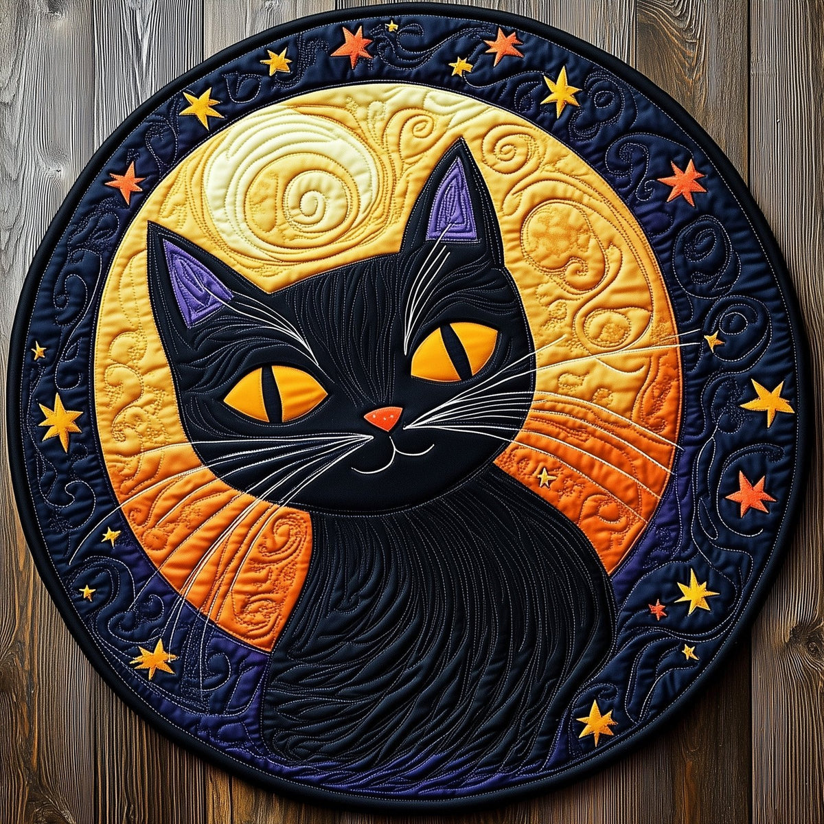 Moonlight Cat Round Mat Rug - washable non-slip printed rug