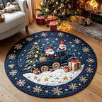 Moonlight Holiday Train Christmas Round Mat Rug - washable non-slip printed rug