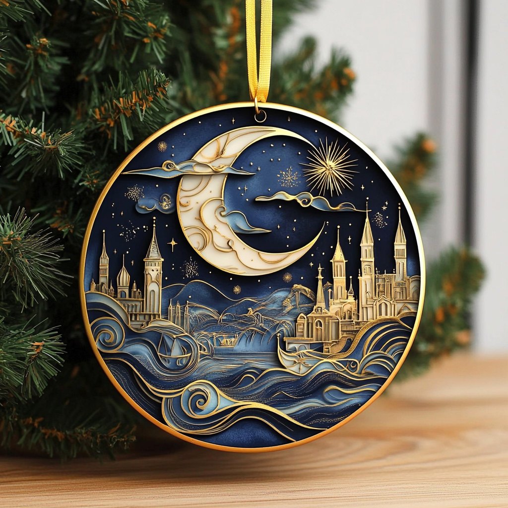 Moonlit Castle Waters Christmas Ornament